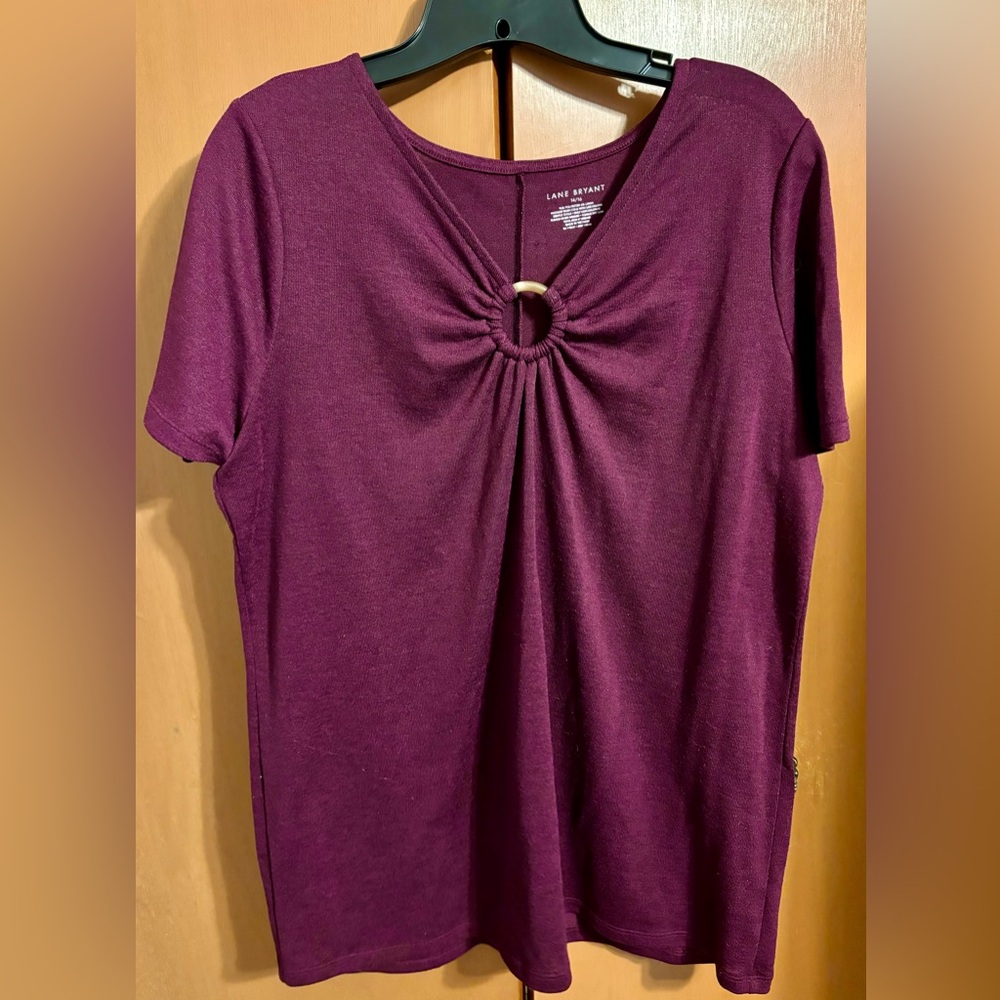 $12 Lane Bryant Linen Blend Short Sleeve Burgundy Top